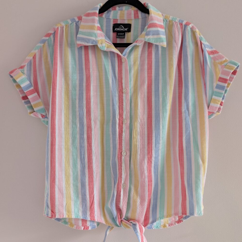 3/$30 Jordache cotton blend button down front tie tee